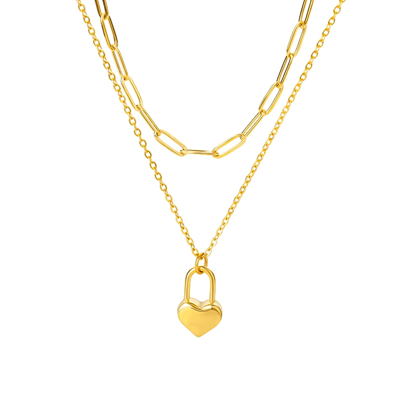 Double Layer Heart Clavicle Chain Necklaces For Women Stainless Steel Gold Plated Streetwear Choker Necklace Trendy Jewelry Gift